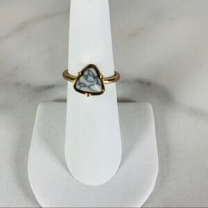Gold Marbled Black White Triangle Stone Ring Sz 6